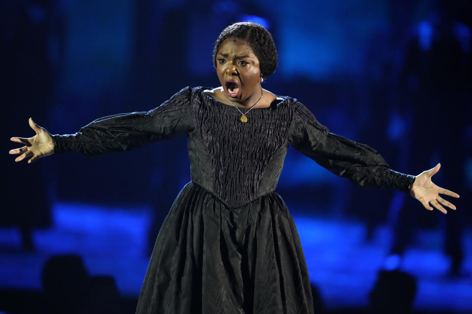Joaquina Kalukango from "Paradise Square" performs the 75th annual Tony Awards on Sunday, June 12, 2022, at Radio City Music Hall in New York. (Photo by Charles Sykes/Invision/AP)