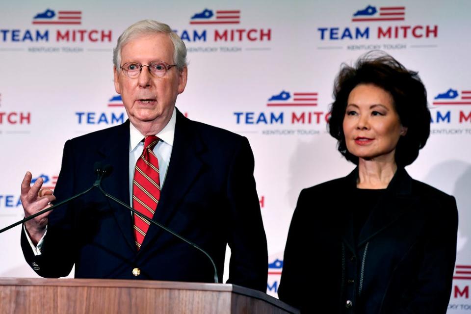 Senate Majority Leader Mitch McConnell, R-Ky., and his wife, Transportation Secretary Elaine Chao, in 2020.
