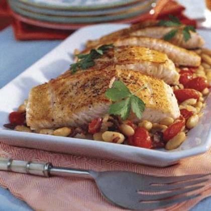 Mediterranean Salmon With White Beans