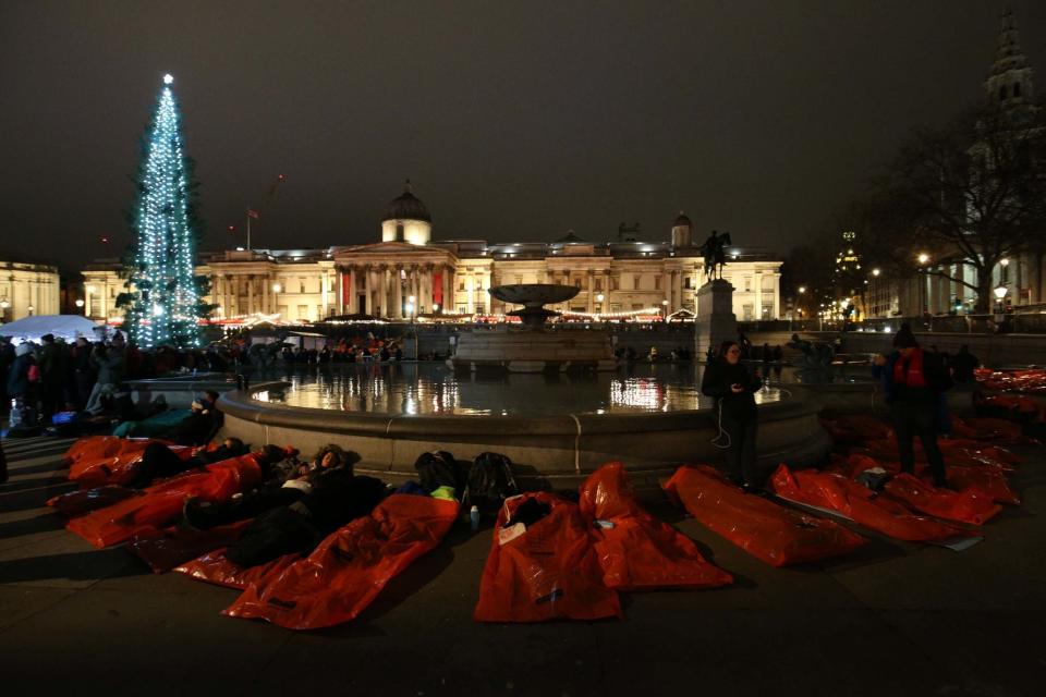 London participants settling in for the World's Big Sleep Out (PA)