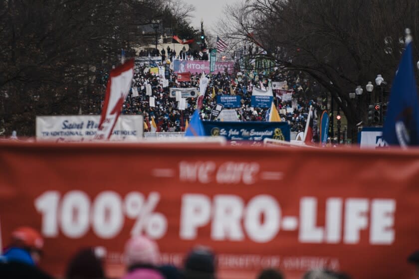 WASHINGTON, DC - JANUARY 21: The dome of the U.S. Capitol Building is seen as Anti-abortion activists and supporters march along Constitution Ave, with their final destination being the Supreme Court of the United States during the 49th annual March for Life along Constitution Ave. on Friday, Jan. 21, 2022 in Washington, DC. (Kent Nishimura / Los Angeles Times)