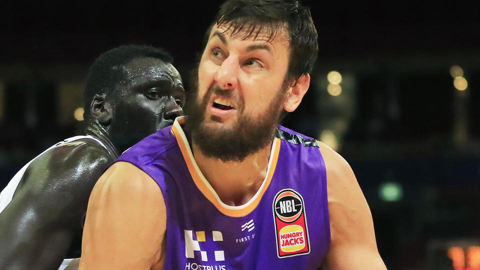 Andrew Bogut is pictured playing for the Sydney Kings.