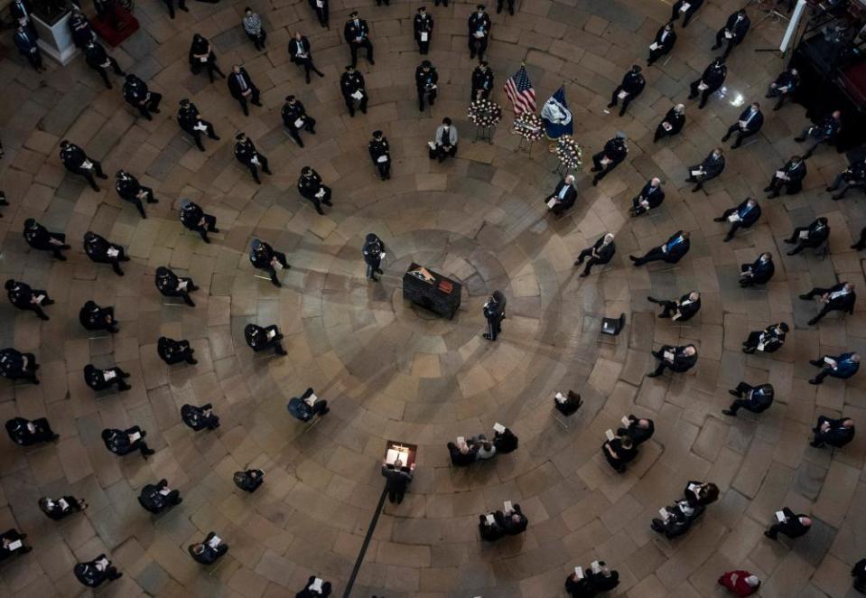 Congress members attend the memorial service for Capitol Hill police officer Brian Sicknick who died after the January 6 attack on the Capitol.