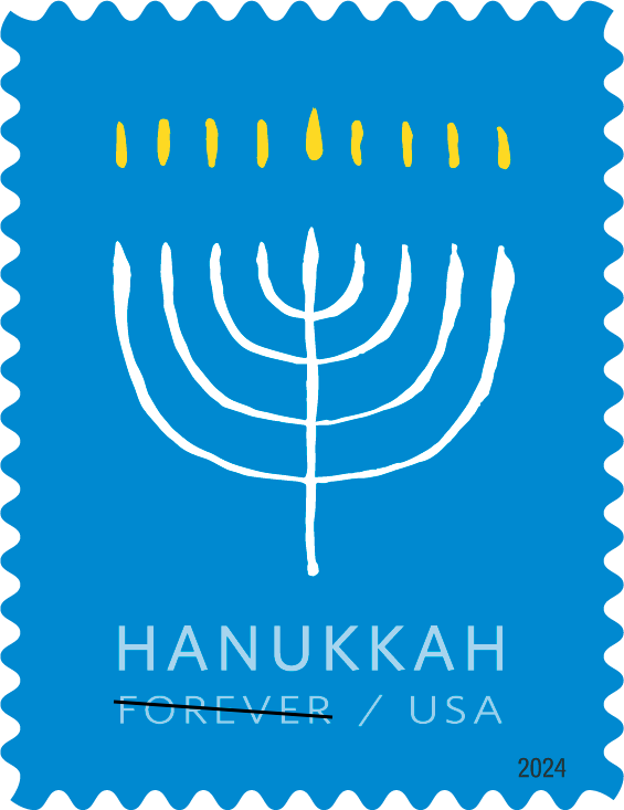 The U.S. Postal Service revealed dozens of stamp designs for 2024 on Oct. 23, with more to be unveiled in the coming months. This stamp celebrates the Jewish holiday of Hanukkah with a lit hanukiah design, the nine-branch candelabra used only during the holiday.