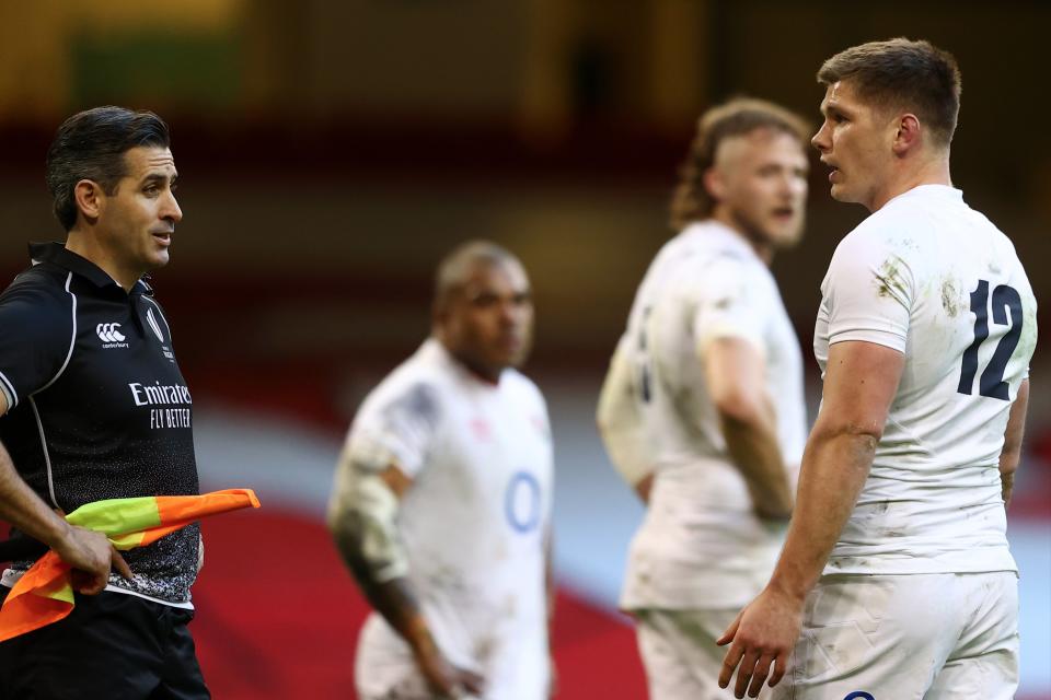 <p>Owen Farrell was unhappy with the officials during England’s loss to Wales in Cardiff</p> (Getty Images)