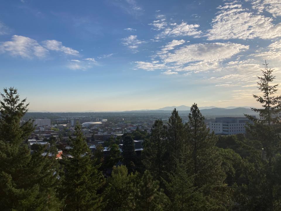 The view from an overlook in Spokane, Washington, just after sunrise.