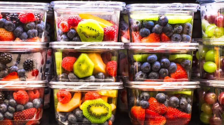 fresh cut fruit in containers