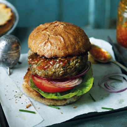 <p>Minced chicken can be boring, but the mushrooms in this burger mix makes it stay lovely and juicy and the spices elevate it to a heavenly level. Serve the burgers in toasted buns, with sliced onion and tomato, lettuce leaves and chutney.</p><h4><a class="link " href="https://www.redonline.co.uk/food/recipes/chicken-burgers" rel="nofollow noopener" target="_blank" data-ylk="slk:Classic chicken burger recipe">Classic chicken burger recipe</a></h4>