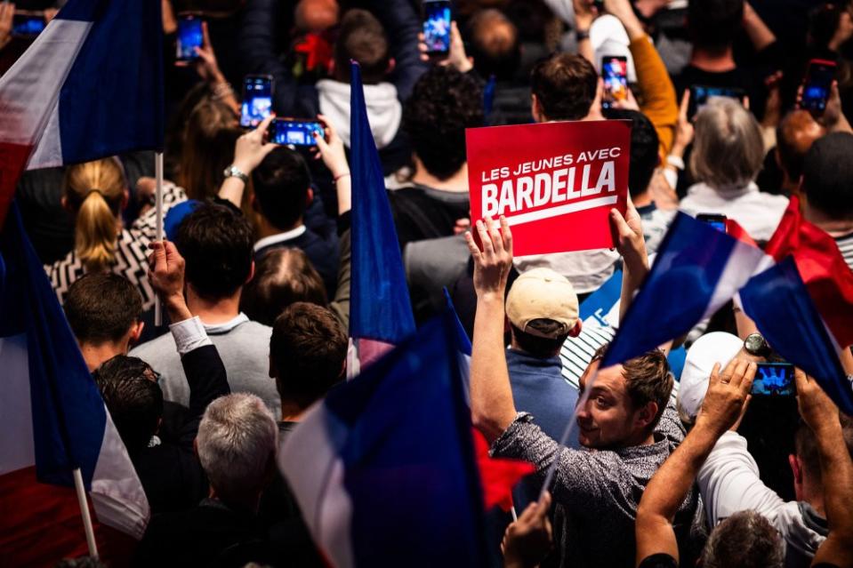 Supporters at the Rassemblement National meeting in Perpignan on June 9, 2024.<span class="copyright">Jc Milhet—Hans Lucas/AFP/Getty Images</span>