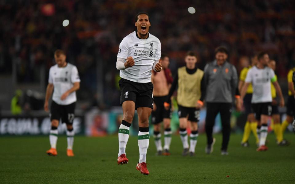 Virgil van Dijk celebrates Liverpool making the Champions League final - AFP