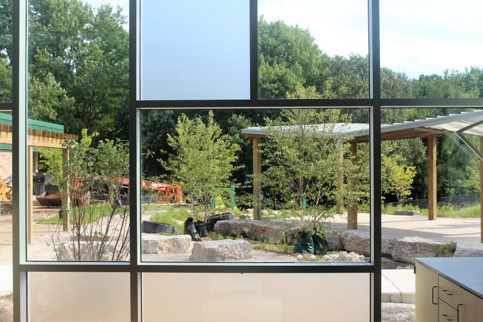 The view from Douglas Elementary School's art room, overlooking the new outdoor classroom at the school.