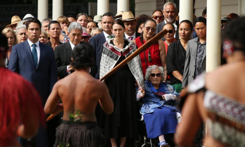 Simon Bridges, Winston Peters and Jacinda Ardern attend Waitangi Day celebrations