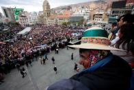 An indigenous man attends a rally in La Paz