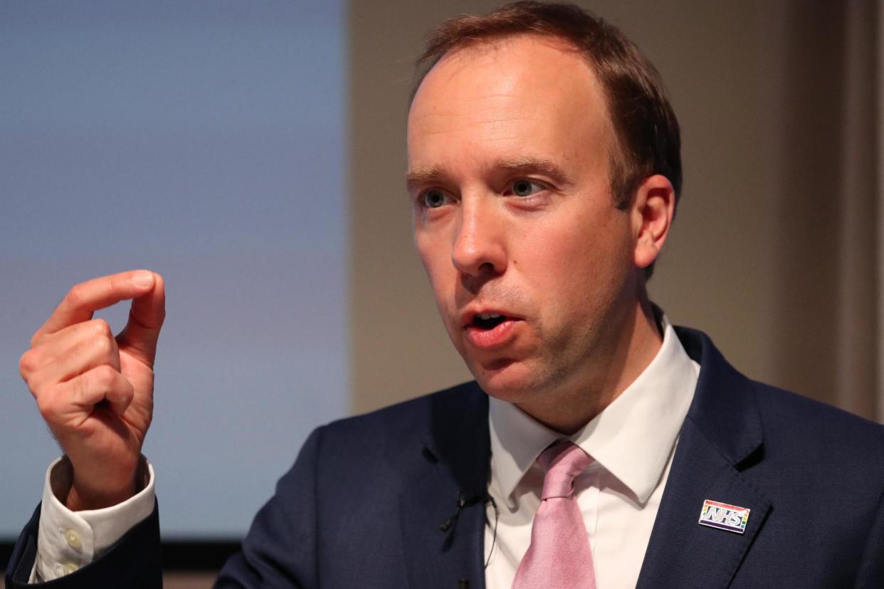 Health Secretary Matt Hancock delivering his speech on the future of the NHS at the Royal College of Physicians in central London: PA