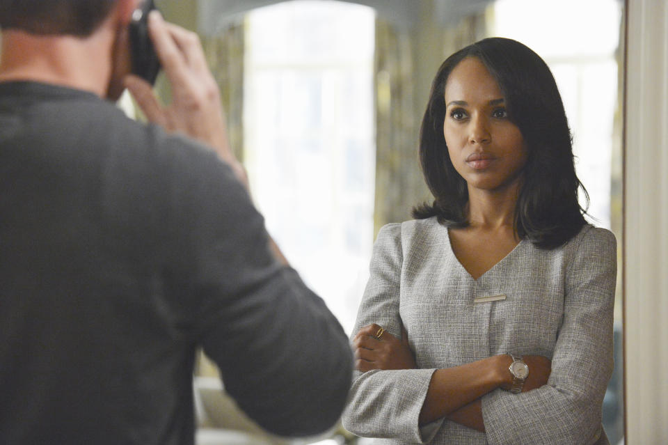 This publicity image released by ABC shows Kerry Washington is in scene from "Scandal." Washington was nominated for an Emmy Award for best actress in a drama series on, Thursday July 18, 2013. The Academy of Television Arts & Sciences' Emmy ceremony will be hosted by Neil Patrick Harris. It will air Sept. 22 on CBS. (AP Photo/ABC, Eric McCandless)