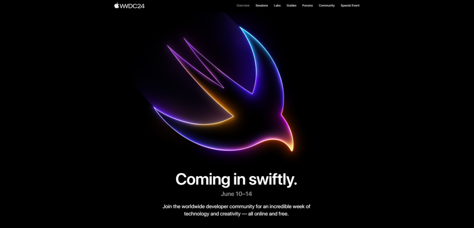 蘋果公司於官網揭曉其年度全球開發者大會的活動內容，預告台灣時間6月11日將以Keynote發表會揭開序幕。（翻攝自WWDC24官網）