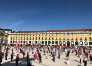 Workers protest to demand higher wages amid the coronavirus disease (COVID-19) pandemic, in Lisbon