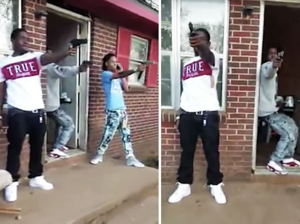 19 men re-enacted a drive-by shooting and it went viral online and later led to the arrest of two men in the Alabama. Photo: Facebook