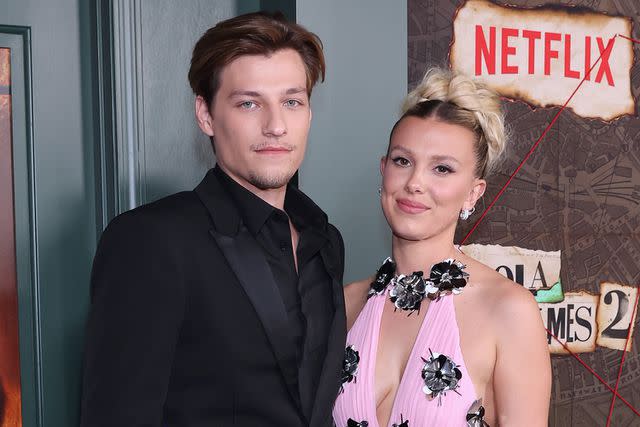 <p>Monica Schipper/Getty Images</p> Jake Bongiovi and Millie Bobby Brown.