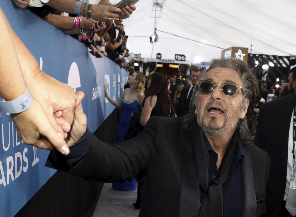 FILE - Al Pacino arrives at the 26th annual Screen Actors Guild Awards on Jan. 19, 2020, in Los Angeles. Pacino turns 81 on April 25. (Photo by Matt Sayles/Invision/AP, File)