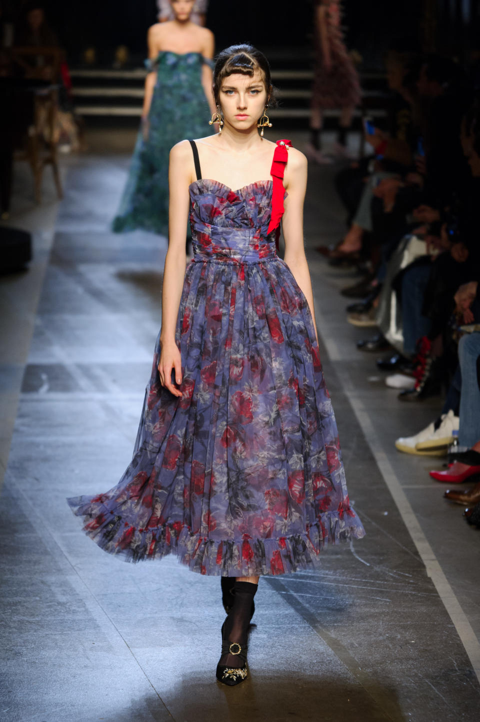 <p><i>A dark purple and red floral-printed dress from the SS18 Erdem collection. (Photo: IMAXtree) </i></p>