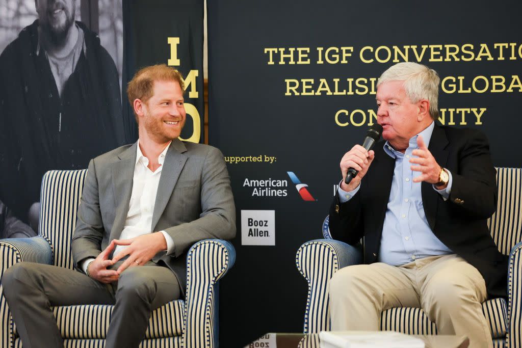 london, england may 07 prince harry, duke of sussex, patron of the invictus games foundation and sir keith mills gbe dl speak onstage during the invictus games foundation conversation titled realising a global community at the honourable artillery company on may 07, 2024 in london, england the event marks 10 years since the inaugural invictus games in london 2014 photo by chris jacksongetty images for the invictus games foundation