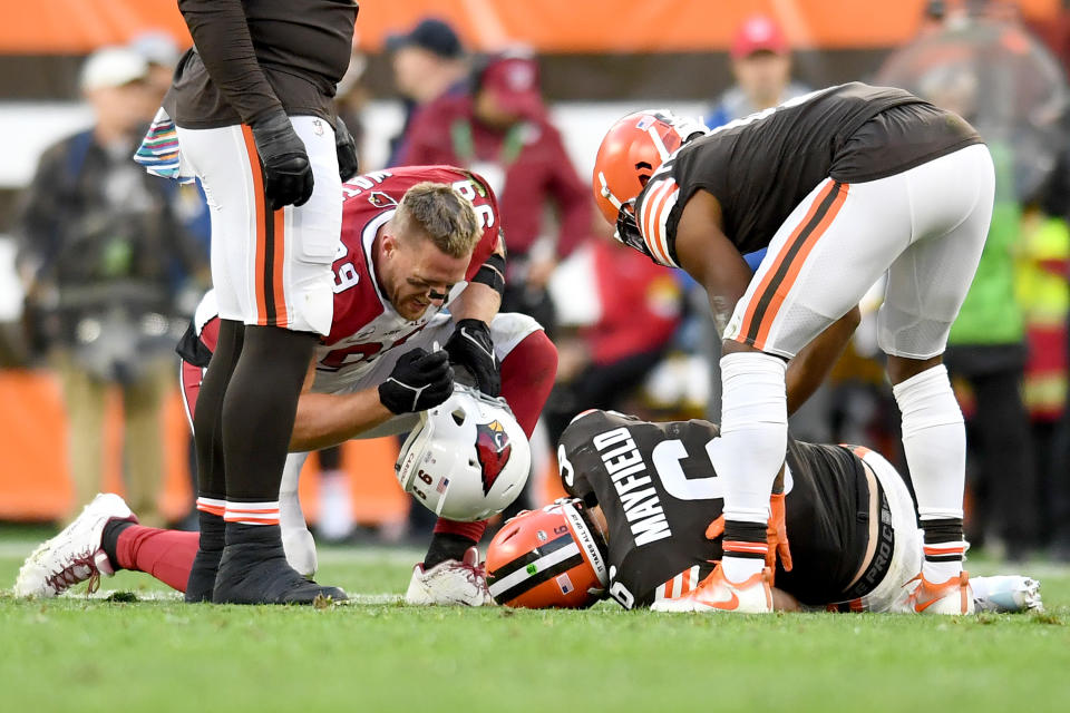 Baker Mayfield (6) and the Browns have been snakebit by injuries this season. (Photo by Nick Cammett/Getty Images)