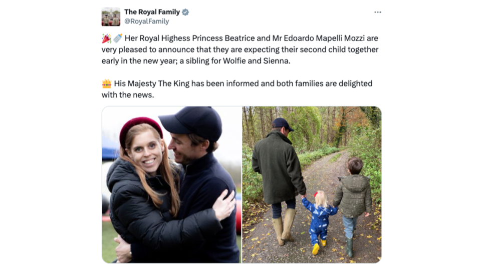 Buckingham Palace's Beatrice pregnancy announcement with spelling mistake