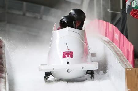 FILE PHOTO - Feb 21, 2018; Pyeongchang, South Korea; Nadezhda Sergeeva and Anastasia Kocherzhova (OAR) during the third run of the women's bobsleigh during the Pyeongchang 2018 Olympic Winter Games at Olympic Sliding Centre. Mandatory Credit: Eric Seals-USA TODAY Sports