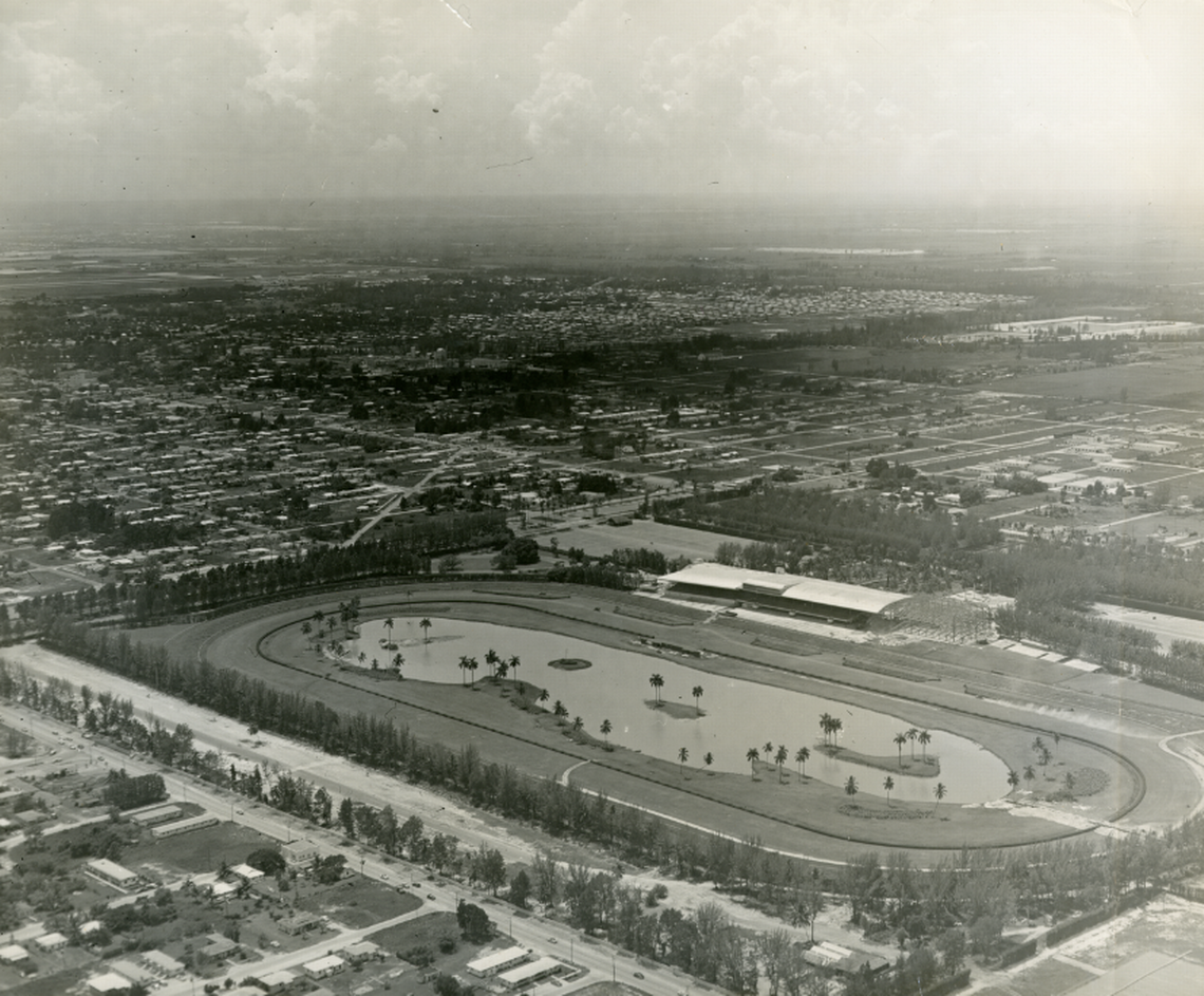 Aerial view of Hialeah Racetrack Park in 1955.
