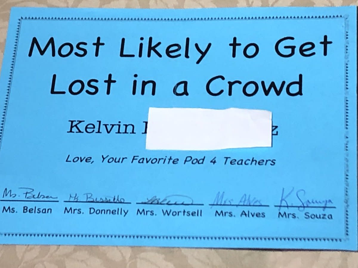 Desiree Perez's son was given an end-of-the-year certificate after finishing the sixth grade. (Credit: NBC10)