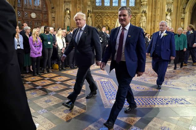Starmer and Johnson appeared on friendly terms when attending the State Opening of Parliament together (Photo: YUI MOK via Getty Images)