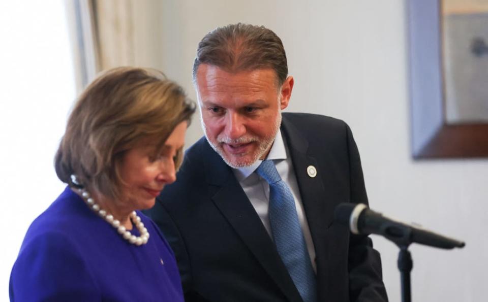 <div class="inline-image__caption"><p>Nancy Pelosi and Croatian Parliament Speaker Gordan Jandrokovic give a press conference in Zagreb, on October 24, 2022.</p></div> <div class="inline-image__credit">Photo by Damir SENCAR / AFP</div>