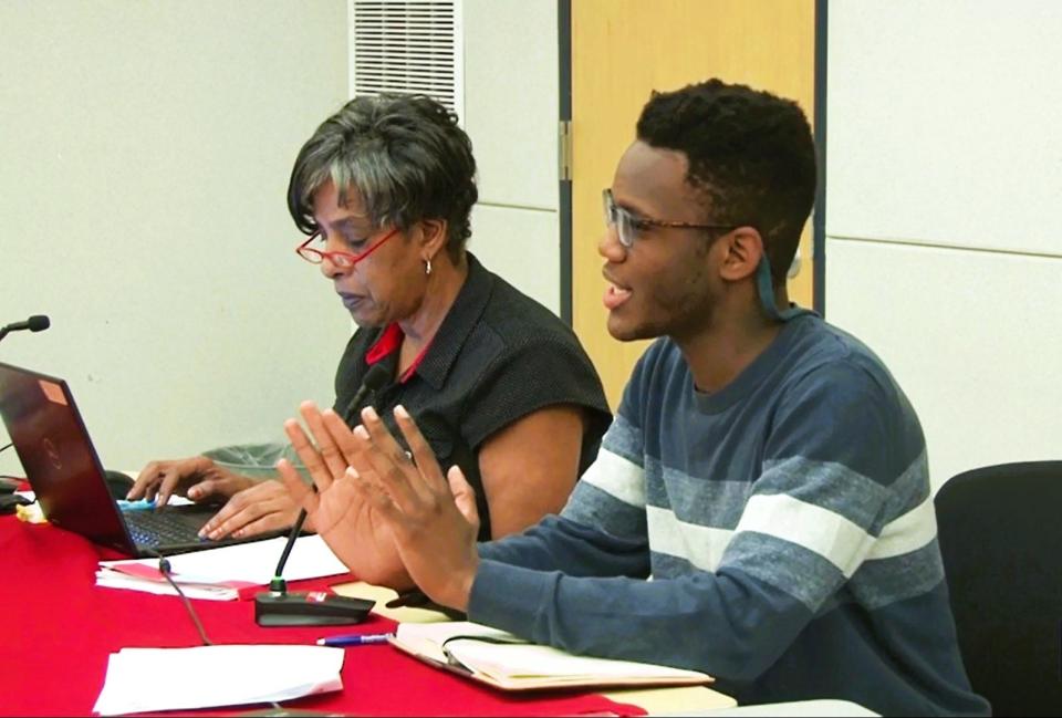 New Bedford High junior Elliott Talley, student representative to the School Committee, is seen advocating to the School Committee on Monday for state legislation that would allow student reps to vote on school committees throughout Massachusetts.