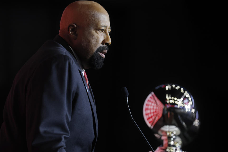 Indiana head coach Mike Woodson speaks during Big Ten NCAA college basketball Media Days Tuesday, Oct. 10, 2023, in Minneapolis. (AP Photo/Bruce Kluckhohn)