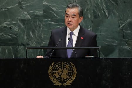 Chinese Foreign Minister Wang Yi addresses the 74th session of the United Nations General Assembly at U.N. headquarters in New York