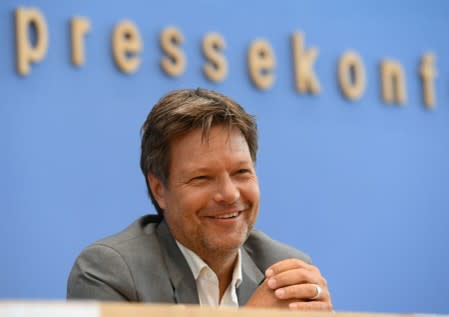 FILE PHOTO: Germany's Greens party leader Habeck addresses a news conference after the EU election in Berlin