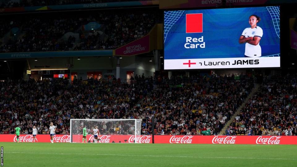 England's Lauren James is sent off for stamping on Nigeria's Michelle Alozie