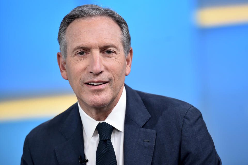 Former chairman and CEO of Starbucks, and United States 2020 presidential candidate Howard Schultz visits Fox & Friends at Fox News Channel Studios on April 2, 2019 in New York City.  (Photo by Steven Ferdman/Getty Images)