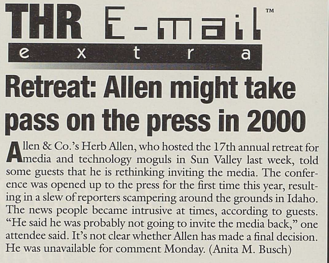 A July 13, 1999, <em>THR</em> coda item on Sun Valley.