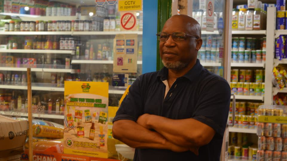 Mike Okoli moved to Uxbridge from Nigeria in the 1990s, and has run an Afro-Caribbean food store there for nearly 15 years. - Rob Picheta/CNN