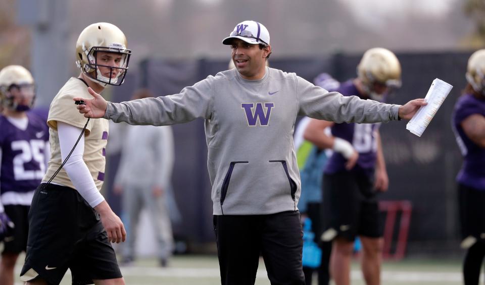 Bush Hamdan works with players while at the University of Washington in a USA Today Netowrk file photo.