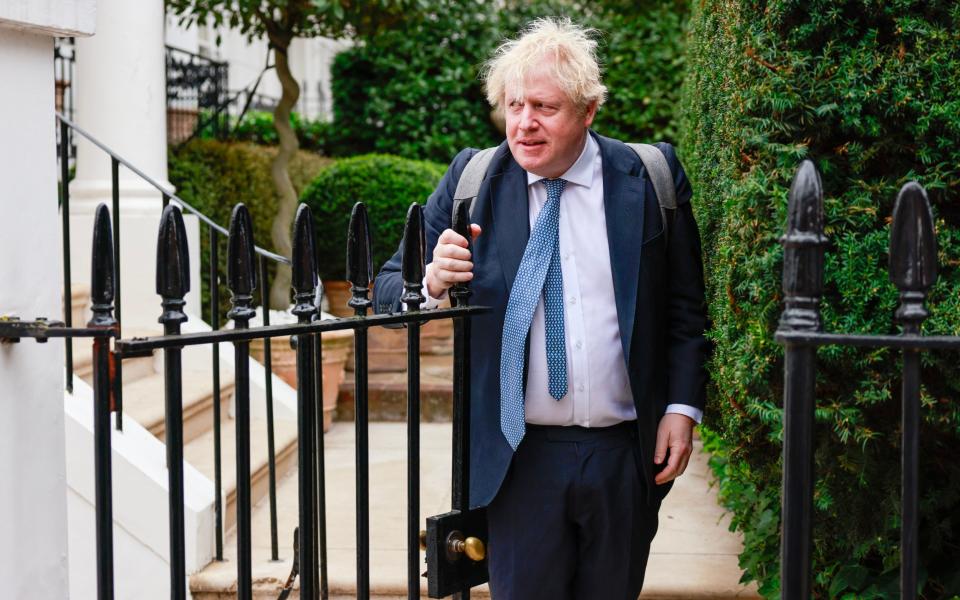 Boris Johnson, the former prime minister, is pictured leaving his London home this morning - Geoff Pugh