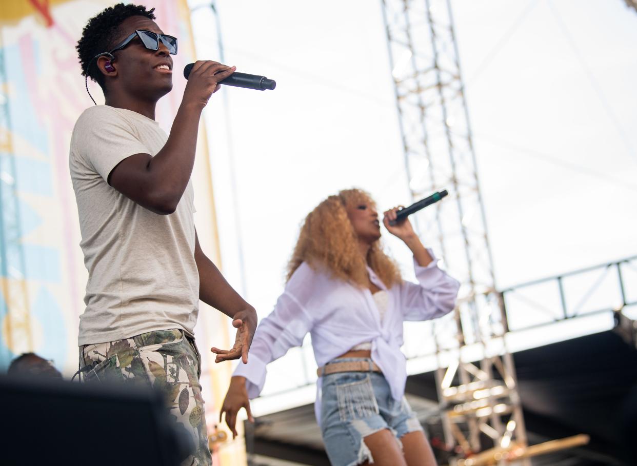 BRELAND and Tiera Kennedy perform their hit song "Miles" at Riverfront Stage during the CMA fest in Nashville, Tenn., Saturday, June 11, 2022.