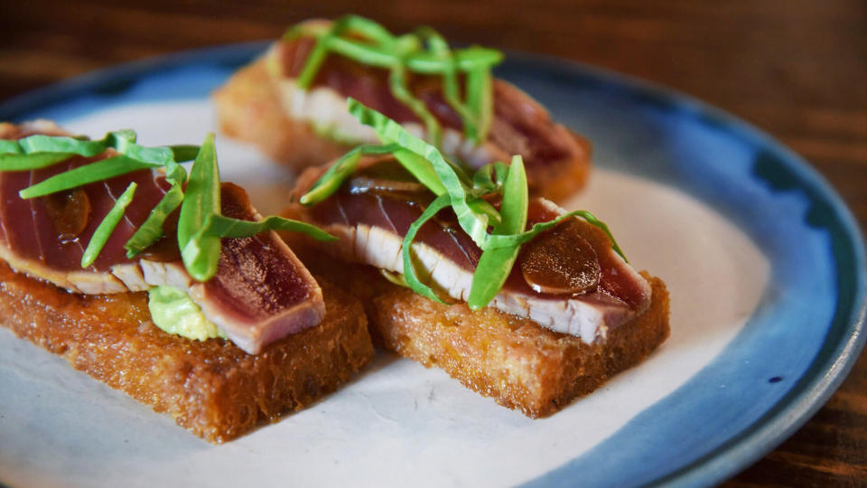 Ahi Tataki on Spanish toast.