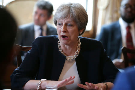 Britain's Prime Minister Theresa May hosts a meeting with leaders and representatives of Caribbean countries, at 10 Downing Street in London April 17, 2018. Daniel Leal-Olivas/Pool via Reuters