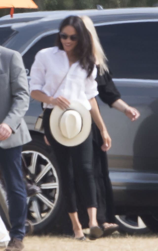 The Duchess of Sussex turned heads at the polo match on Monday in a casual ensemble from her pre-engagement wardrobe.