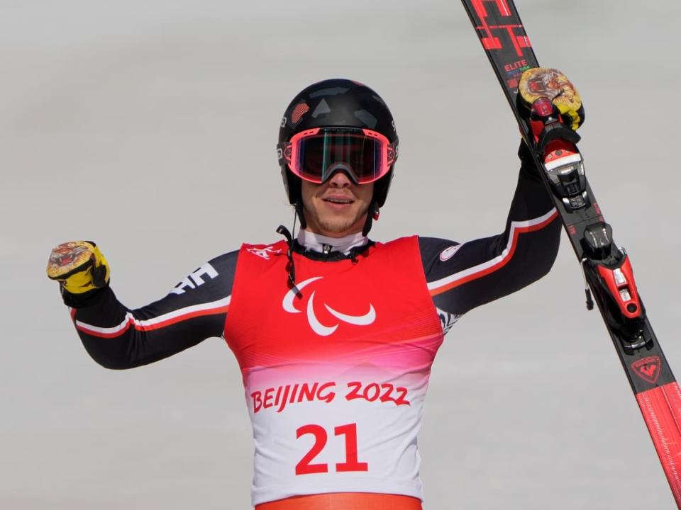 Canada's Alexis Guimond, seen above at the Beijing Paralympics, won giant slalom gold at the Para World Cup Finals on Thursday in Cortina, Italy. (Andy Wong/The Canadian Press - image credit)