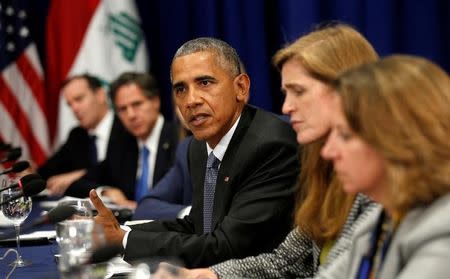 U.S. President Barack Obama meets with Iraqi Prime Minister Haider al-Abadi in New York September 19, 2016. REUTERS/Kevin Lamarque