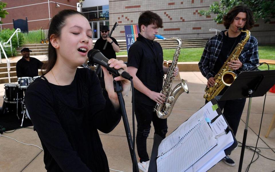 Adrianna Tervort sang vocals with a group of students and instructors from the Kansas City Jazz Academy performing during Make Music Kansas City, a celebration of music event at Parade Park on Monday, June 21, in the Historic 18th and Vine District. Over 100 performers participated in Kansas City’s debut in the celebration of music events, known as Make Music Day, which takes place in more than 1,000 cities in 120 countries on the same day. The free musical events were held throughout Kansas City. The event originally launched in 1982 in France as the Fête de la Musique.